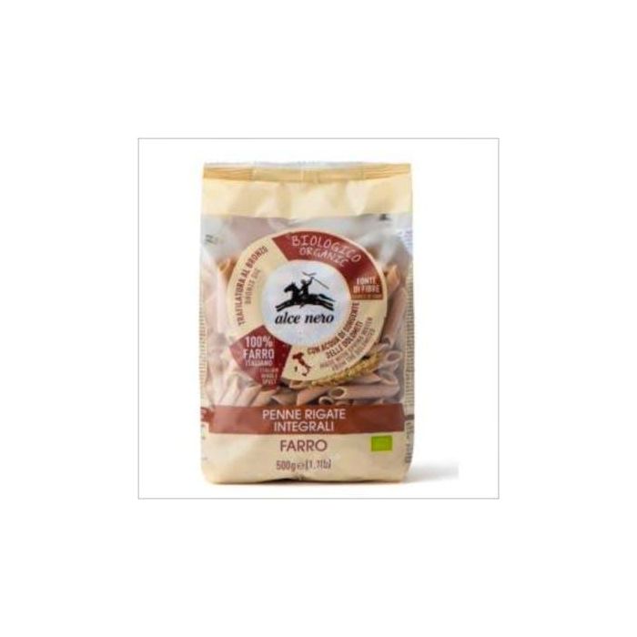 ALCE NERO Penne de Espelta Integral Bio 500g - Fuente de Fibra, Aroma Intenso, Sabor Equilibrado. Pasta Ecológica de Italia.