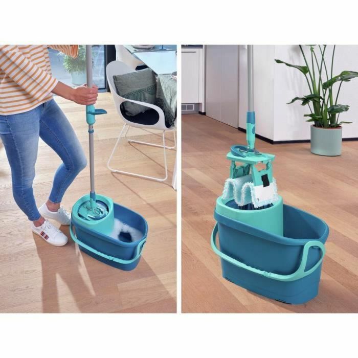 Leifheit 52120 Clean Twist M Ergo Set Limpieza Suelos Fregona Plana Mango Telescópico y Cubo Centrifugado Giratorio Funda 33 cm 3