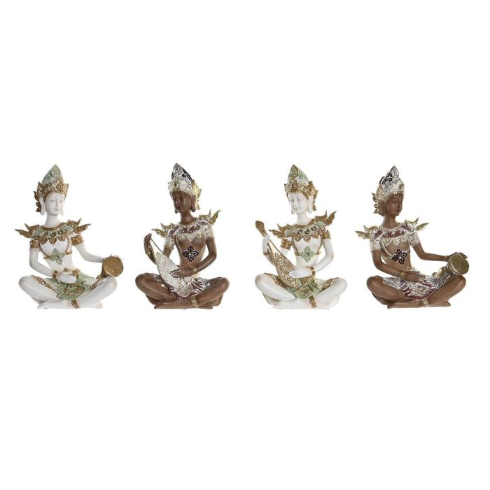 Figura Oriental DKD Home Decor Blanco Marron 12 x 27.5 x 18 cm (4 Unidades)