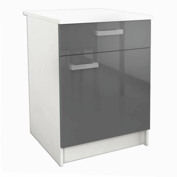 START Mueble bajo de cocina L 60 cm con encimera incluida - Gris brillante