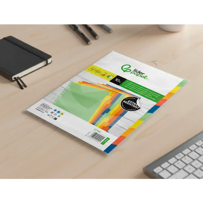 Liderpapel Juego de 10 Separadores A4 Multitaladro Polipropileno 500 Micras Resistente Organiza Documentos 7