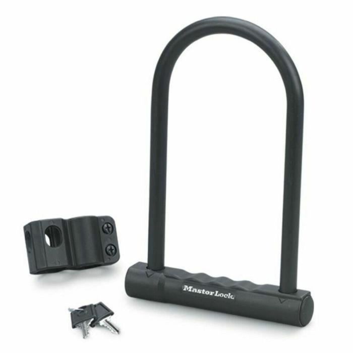 Master Lock Cerradura en U con 2 llaves planas, mango de acero endurecido, soporte de marco, 180mm alto y 12mm diámetro