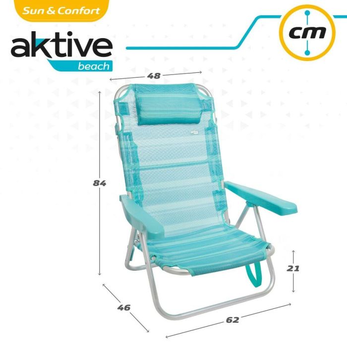 Silla de Playa Aktive Plegable Turquesa 48 x 84 x 46 cm (2 Unidades) 1 Silla de Playa Aktive Plegable Turquesa 48 x 84 x 46 cm (2 Unidades) 1