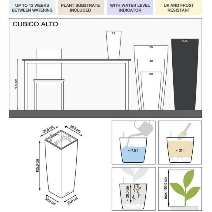 Lechuza LEC4008789182494 Macetero Cúbico Alto Premium 40 Juego Completo Rojo Escarlata Brillante