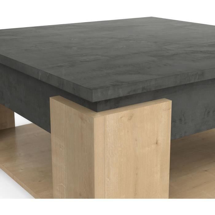 Mesa de centro cuadrada AUSTIN - Decoración roble Hamilton y Sidewalk - L 80 x P 80 x H 37,2 cm - DEMEYERE 4 Mesa de centro cuadrada AUSTIN - Decoración roble Hamilton y Sidewalk - L 80 x P 80 x H 37,2 cm - DEMEYERE 4