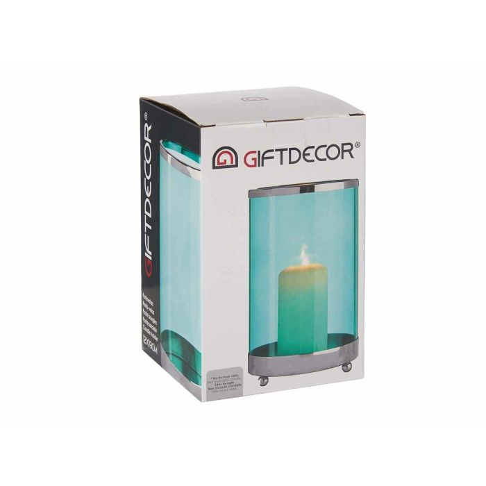 Portavelas Gift Decor SW120613B Azul Plateado Plata Metal Vidrio 12,2 x 19,5 x 12,2 cm Cilindro 2