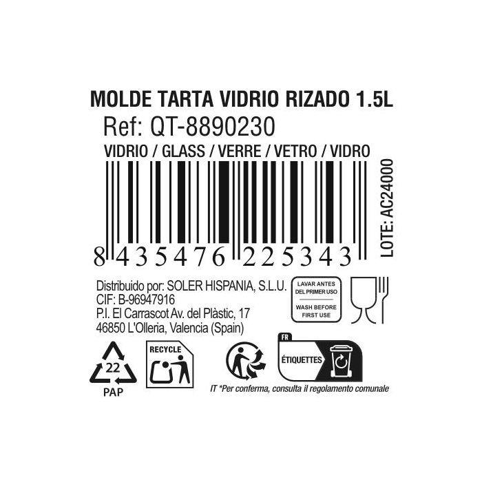 Quttin Molde Tarta Vidrio Rizado 1.5L 27x27x3.5 cm (6 Unidades) 6
