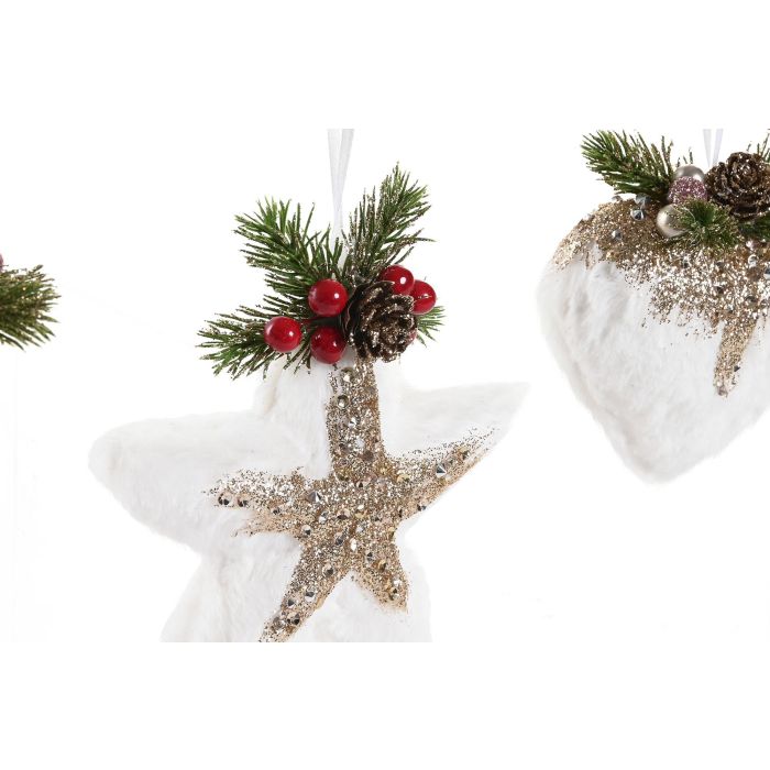 Decoracion Colgante Navidad Alpina DKD Home Decor Blanco Dorado 4 x 15 x 15 cm (12 Unidades) 1