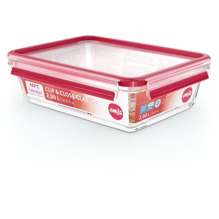 Emsa N10411 Clip & Close Glas Frischhaltedose 2 L Transparent/Rot 2 Emsa N10411 Clip & Close Glas Frischhaltedose 2 L Transparent/Rot 2