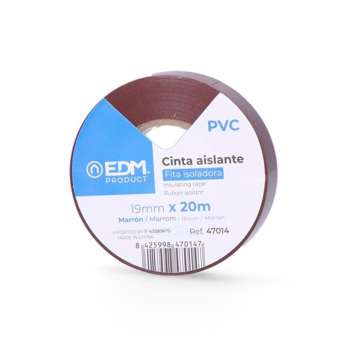 Edm Cinta Aislante Calidad Supra Marrón 19 mm x 20 m PVC Resistente Electricidad 1