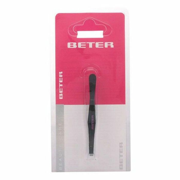 Beter Pinza de Depilar Punta Recta de Acero Negro 1 Unidad - Herramienta Cosmética para Depilación Precisa