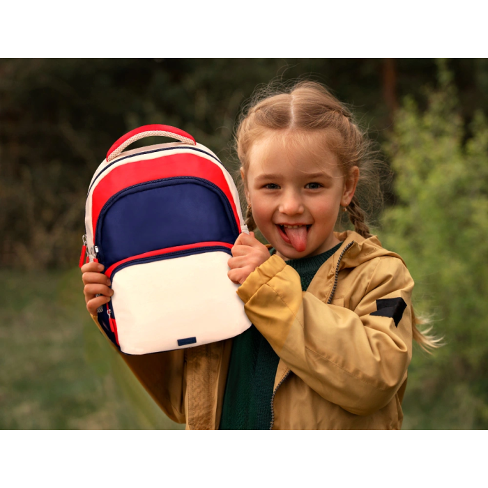 Liderpapel Mochila Escolar Multibolsillo Infantil Azul Marino Rojo Beige 350x110x270 mm 10