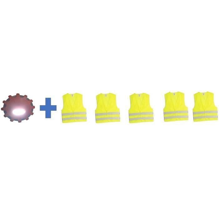 HTC Equipement HTC3513766118270 Pack Seguridad con Disco Luminoso de Advertencia 15 LED y 5 Chalecos Seguridad XL para Adultos HTC Equipement HTC3513766118270 Pack Seguridad con Disco Luminoso de Advertencia 15 LED y 5 Chalecos Seguridad XL para Adultos
