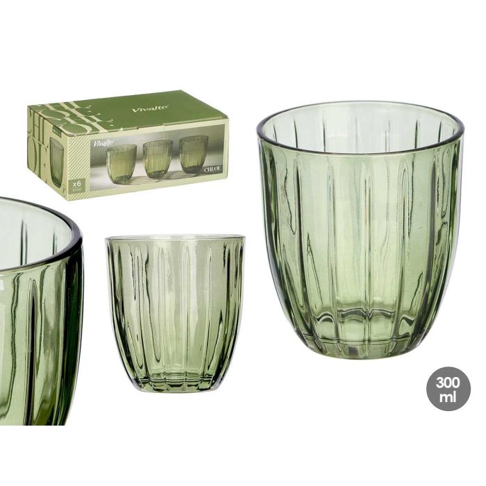 Vivalto Vaso de Agua Rayas Verde 300 ml - Vidrio (Set de 24)