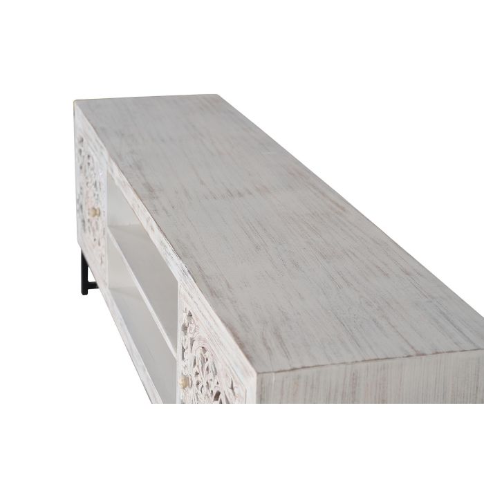Giner y Colomer Mueble TV en Madera de Mango Tallada a Mano con Metal 170 cm Blanco 4