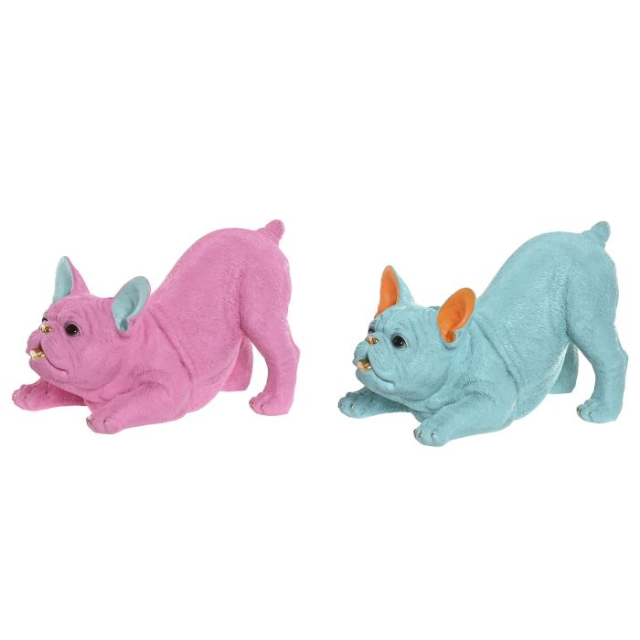 DKD Home Decor Figura de Resina Diseño Perro Azul Fucsia 20 x 22 x 34.5 cm (2 Unidades)