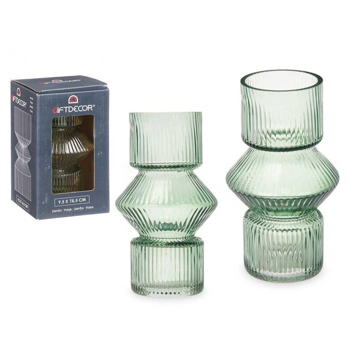 Jarrón Raya 1 Cuerpo Verde Giftdecor 10.5x17.5x10.5 cm Cristal (8 Unidades)