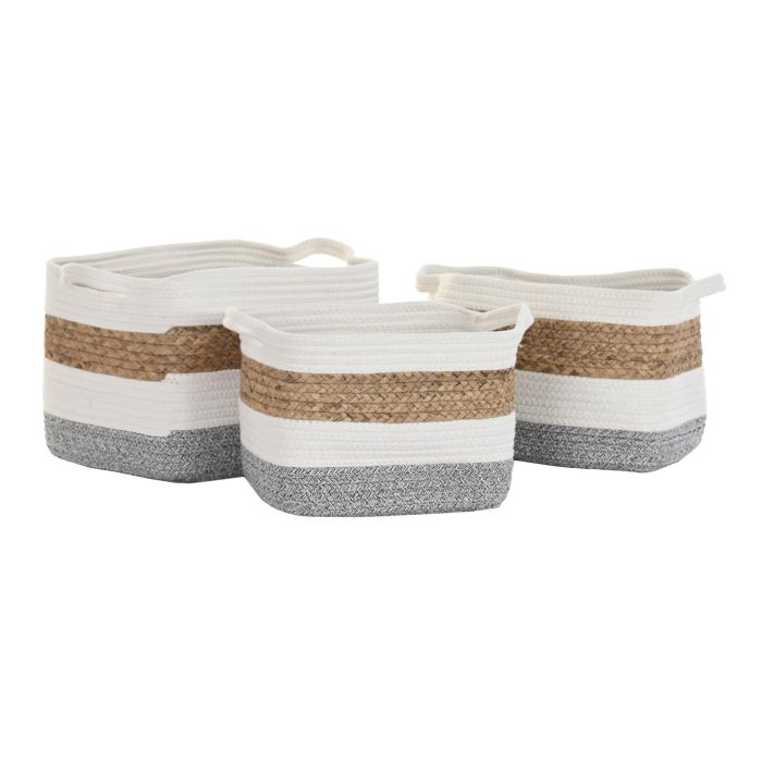 DKD Home Decor Set de 3 Cestas Básicas Hechas a Mano para Organización y Almacenamiento de Fibra y Algodón Blanco Natural L27xW36xH27 cm 3 DKD Home Decor Set de 3 Cestas Básicas Hechas a Mano para Organización y Almacenamiento de Fibra y Algodón Blanco Natural L27xW36xH27 cm 3