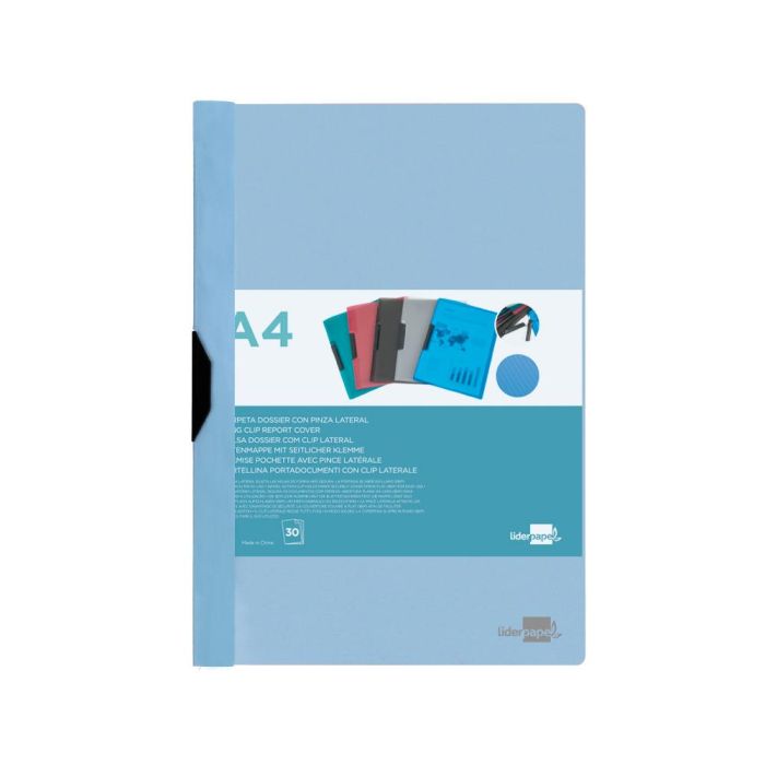 Carpeta Liderpapel Dossier Pinza Lateral Polipropileno Din A4 Celeste Opaco 30 Hojas Pinza Deslizante 1