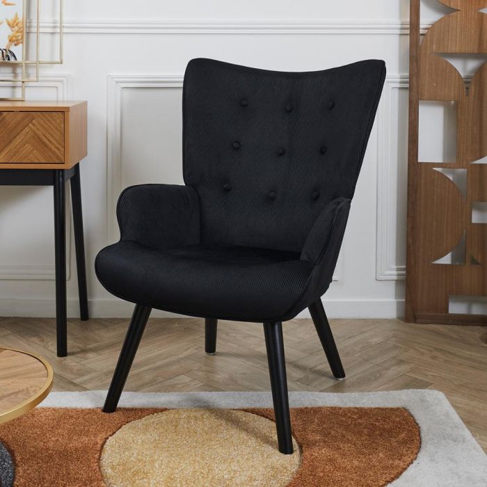 Home Deco Factory Butaca-Sillón Giulia Negro Lounge 68x75xh.96 cm Estructura Acero Patas Madera Poliéster 1