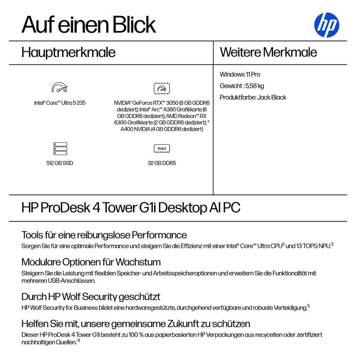 HP ProDesk 4 TWR G1I CU5-235 Ordenador de Sobremesa con 32GB de RAM y 512GB SSD con Windows 11 Pro