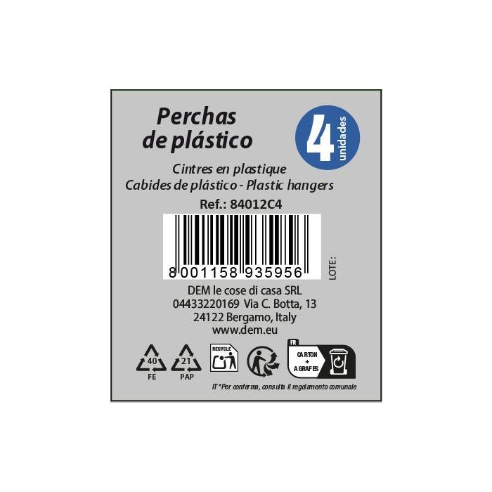 Set 4 Perchas Plast. 42X21Cm "Rainbow" (12 Cajas) 2 Set 4 Perchas Plast. 42X21Cm "Rainbow" (12 Cajas) 2