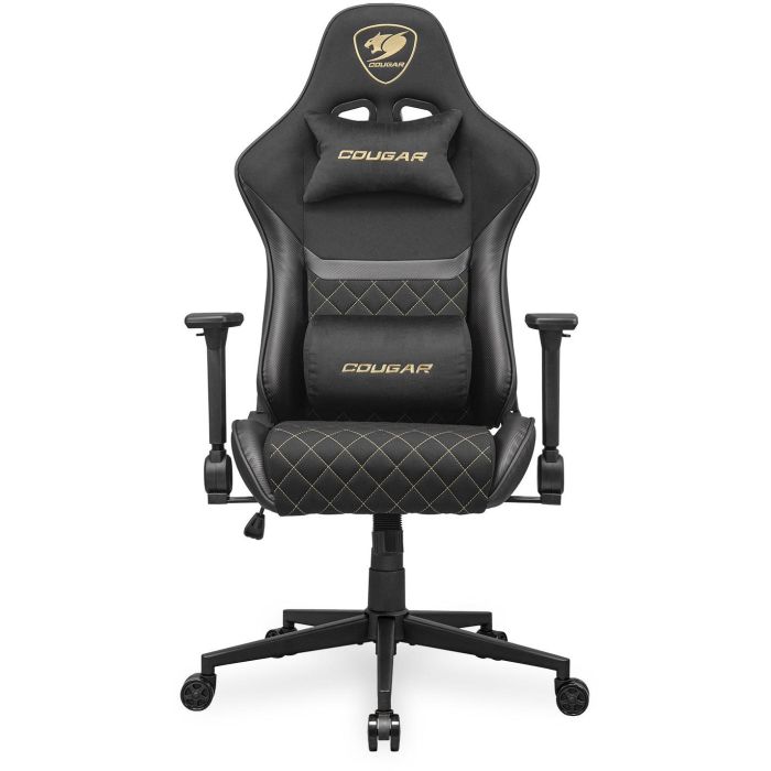 COUGAR Armor One V2 Gold F - Silla Gaming Universal de Tela/PVC, ergonómica, reclinable, hasta 120kg, Negro/Oro