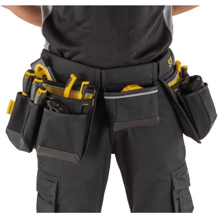 Stanley 1-96-178 Cinturón Portaherramientas Acolchado Talla Adaptable con Bolsas y Soporte Martillo Poliéster Negro 4