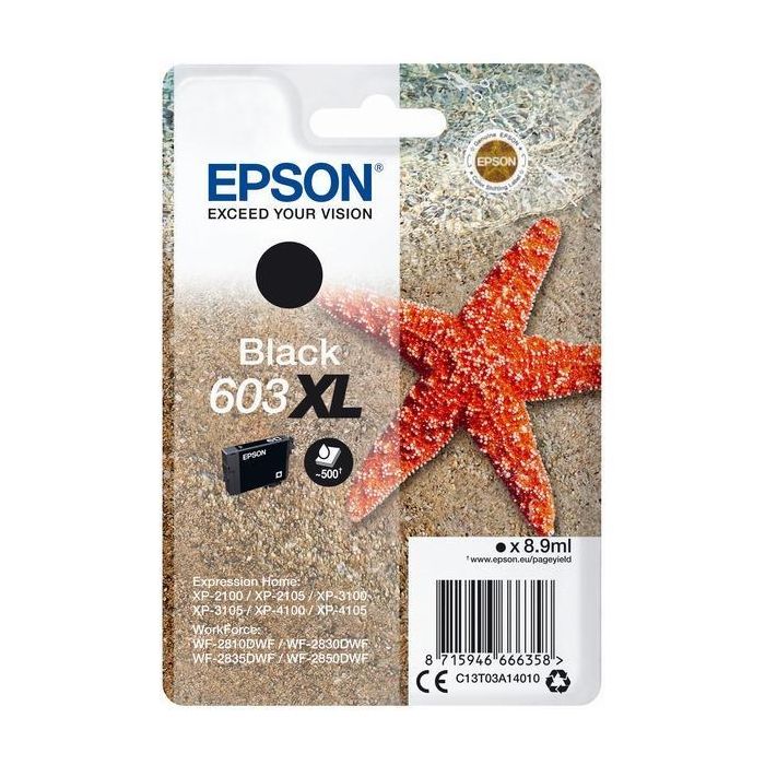 Epson Tinta Negro XL para XP-2100, 3100, 4100, WF-2830DWF, 2850DWF - 603 XL