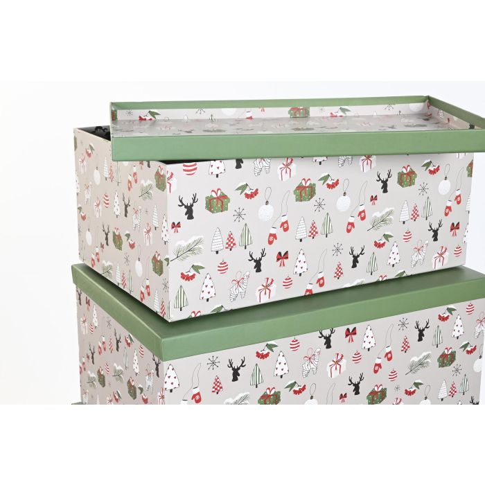 DKD Home Decor Caja Navidad Fantasia Verde Gris 35x25x50 cm Set 5 Piezas Cartón 2