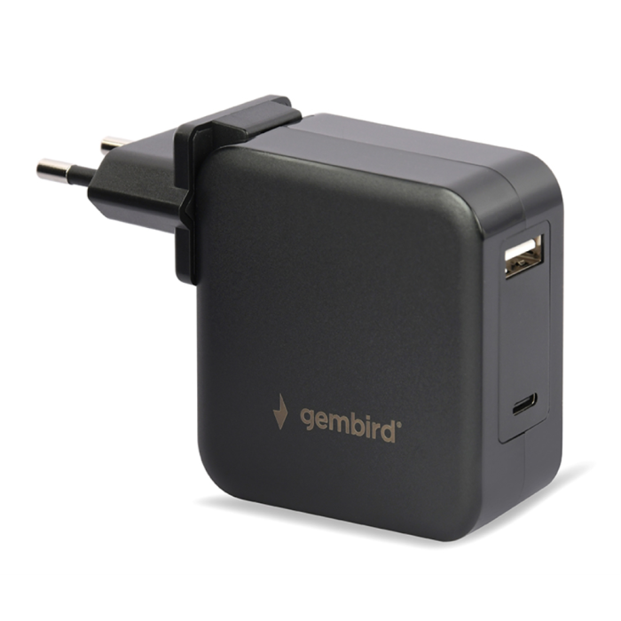 Gembird NPA-PD60-01 Cargador de Red 60W USB-C PD y USB-A para Portátil y Smartphone Negro 1.5m Gembird NPA-PD60-01 Cargador de Red 60W USB-C PD y USB-A para Portátil y Smartphone Negro 1.5m