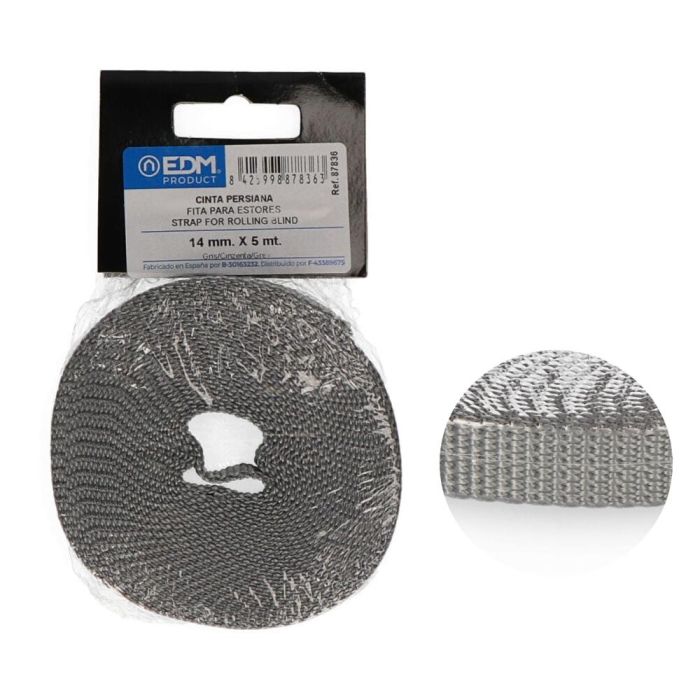 Edm Cinta de persiana mini gris, nylon, 14 mm x 5 m
