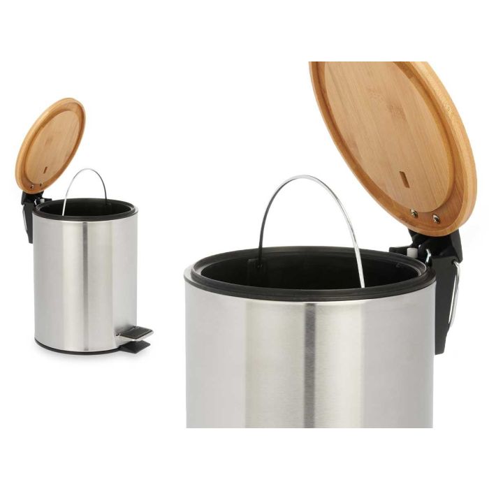 Papelera de acero con tapa de bambú 3L - Berilo 17x23x23 cm (6 Unidades) 2 Papelera de acero con tapa de bambú 3L - Berilo 17x23x23 cm (6 Unidades) 2