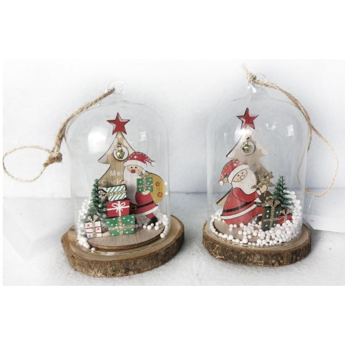 DKD Home Decor Decoración Colgante Navidad Tradicional Cristal Madera Natural Rojo Verde 8x12x8 cm (6 Unidades)