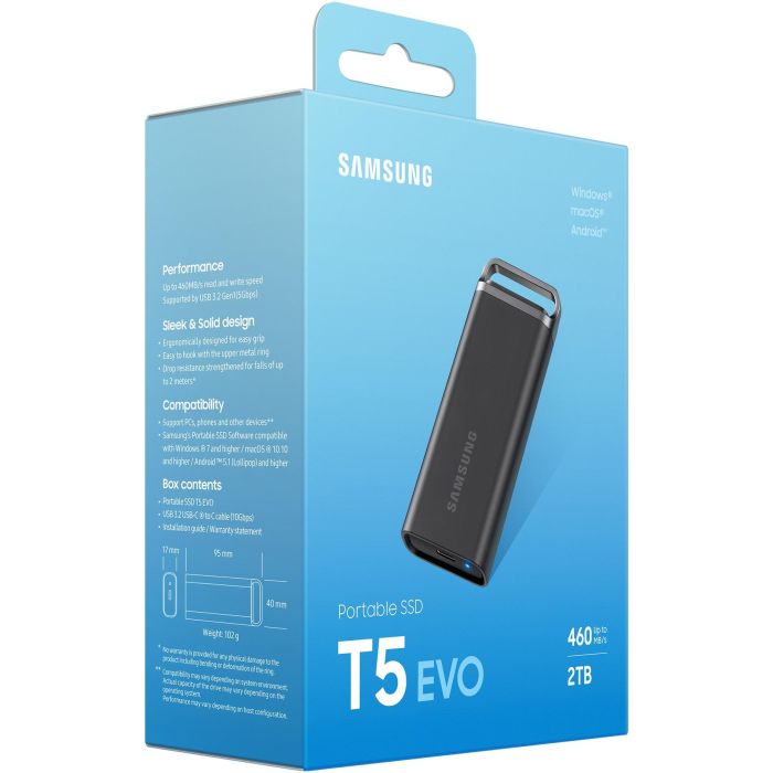 Samsung MU-PH2T0S T5 EVO SSD Portátil 2TB USB 3.2 Gen1 Negro - Velocidad 460 MB/s, Anticaídas, Cifrado Hardware 2