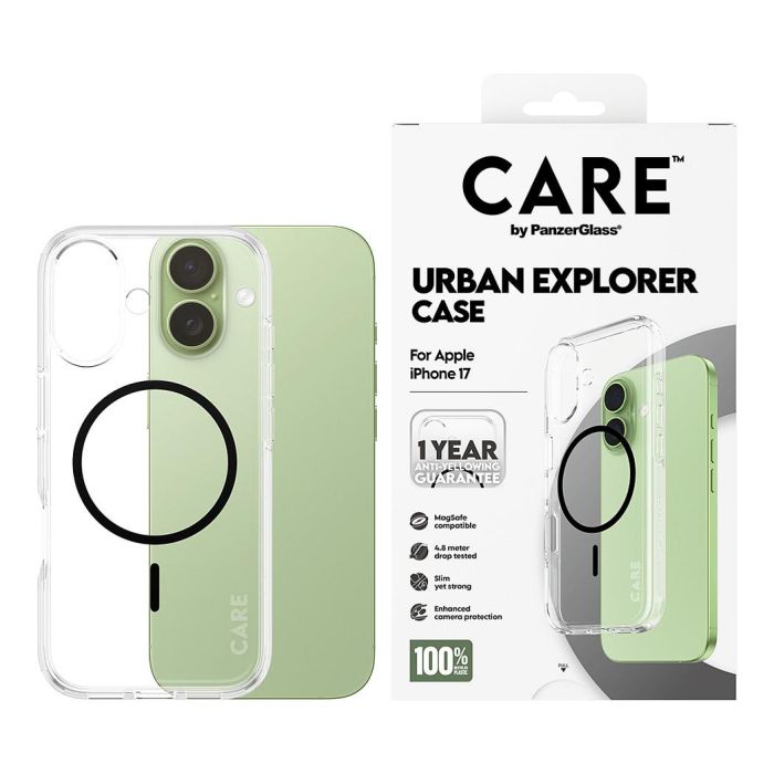 PanzerGlass CARE by FLAGSHIP Case Transparente con MagSafe Negro, Funda TPU Protectora Antigolpes Antirrayones para Apple iPhone 17 (100% Policarbonato Reciclado) 1