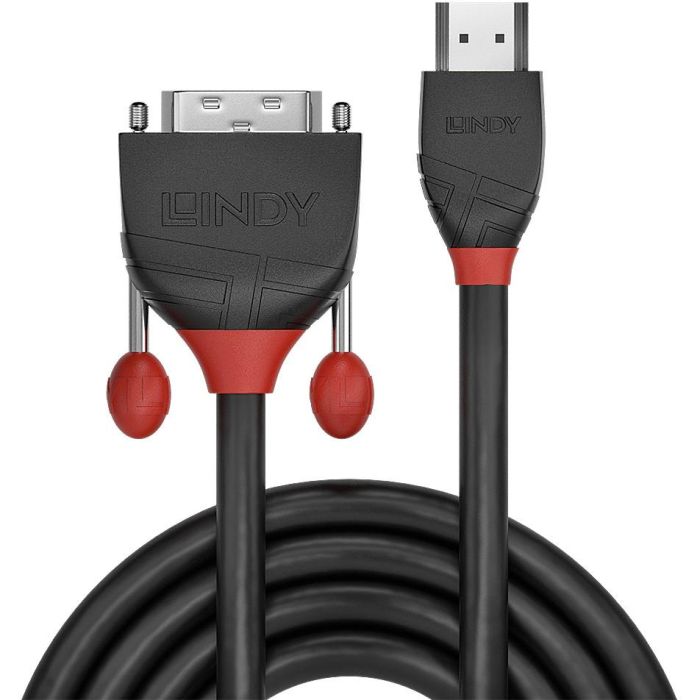 Lindy Cable HDMI a DVI-D Black Line 1m, Conectores Níquel, Soporta 1080p y 1920x1200@60Hz 1