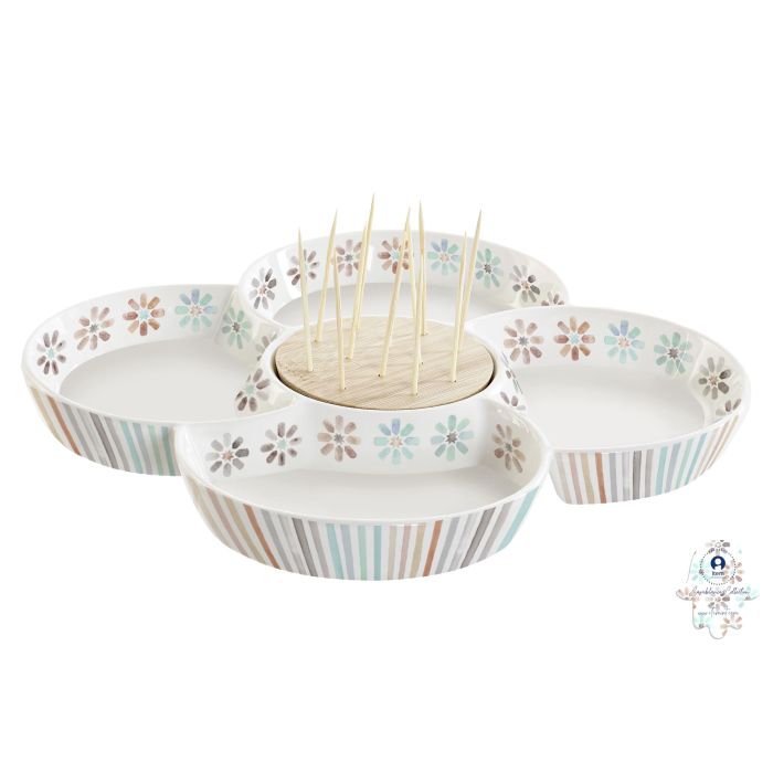 DKD Home Decor Plato de Aperitivo Urban Multicolor Natural de Gres y Bambú, 22x22x3 cm, Apto para Lavavajillas