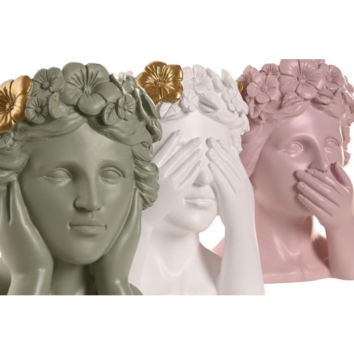 Macetero Urban DKD Home Decor Verde Rosa 16.5 x 20.5 x 16.5 cm (3 Unidades) 1