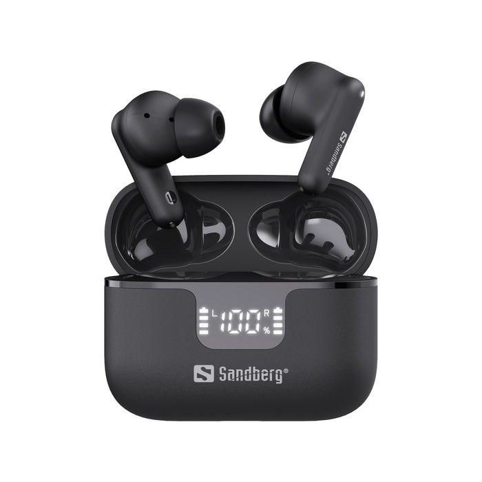 Sandberg Auriculares Inalámbricos ANC+ENC con Cancelación de Ruido Activa y Ambiental, Bluetooth, Estuche Pantalla LED Batería y Carga USB Sandberg Auriculares Inalámbricos ANC+ENC con Cancelación de Ruido Activa y Ambiental, Bluetooth, Estuche Pantalla LED Batería y Carga USB