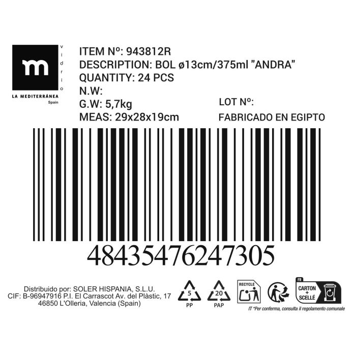 La Mediterranea Bol Andra, 13 cm diámetro, 5 cm alto, 375 ml capacidad (24 Unidades) 2