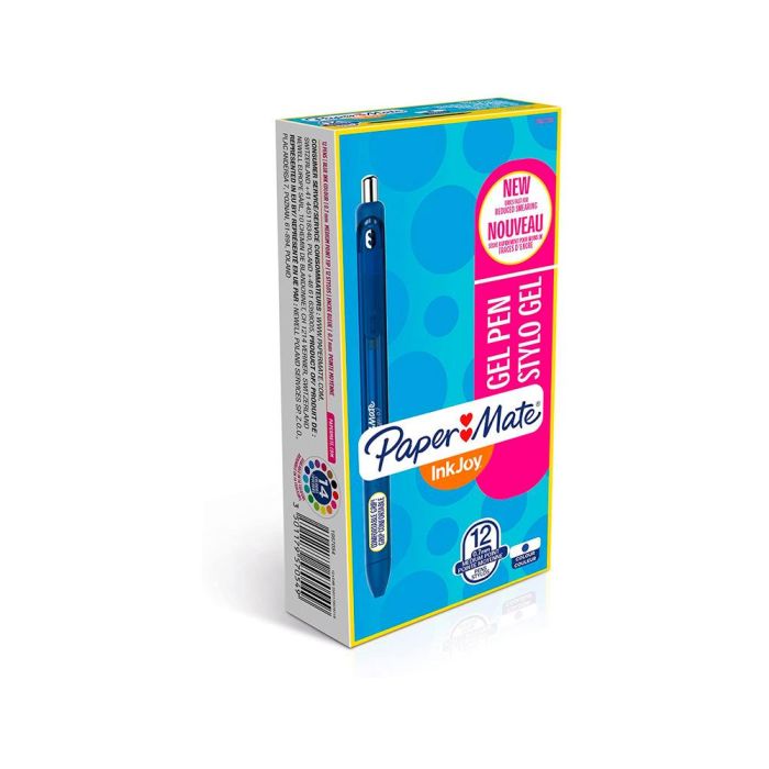 Paper Mate Inkjoy Gel Brillante Bolígrafo Retráctil Punta Media Azul Caja -12U- 1