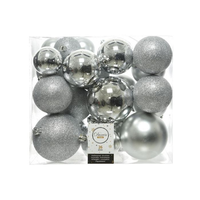 Decoris Caja de 26 bolas plateadas decorativas - Ø6cm/Ø8cm/Ø10cm 0 Decoris Caja de 26 bolas plateadas decorativas - Ø6cm/Ø8cm/Ø10cm 0