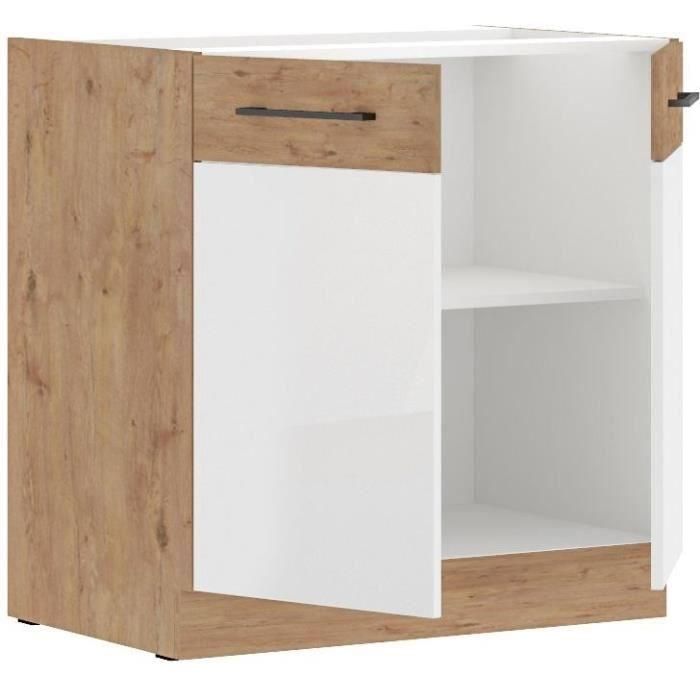 ROCK - Mueble bajo - Melamina roble Lancelot y decoración Blanco - 80 cm - 2 puertas batientes 1 ROCK - Mueble bajo - Melamina roble Lancelot y decoración Blanco - 80 cm - 2 puertas batientes 1