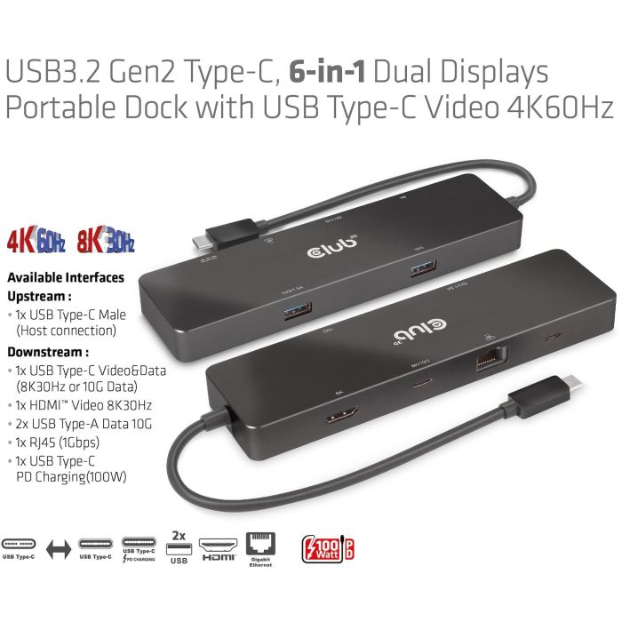 Club3D USB-C 6in1-HUB >HDMI/2xUSB-C/2xUSB/LAN 8K30Hz PD100W 15 Club3D USB-C 6in1-HUB >HDMI/2xUSB-C/2xUSB/LAN 8K30Hz PD100W 15