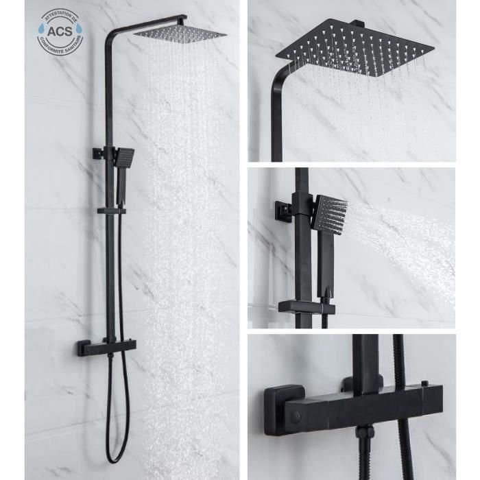 OCEANIC Columna de ducha - Mezclador termostático - Cabezal alto rectangular 30x20 cm - Negro mate 2 OCEANIC Columna de ducha - Mezclador termostático - Cabezal alto rectangular 30x20 cm - Negro mate 2