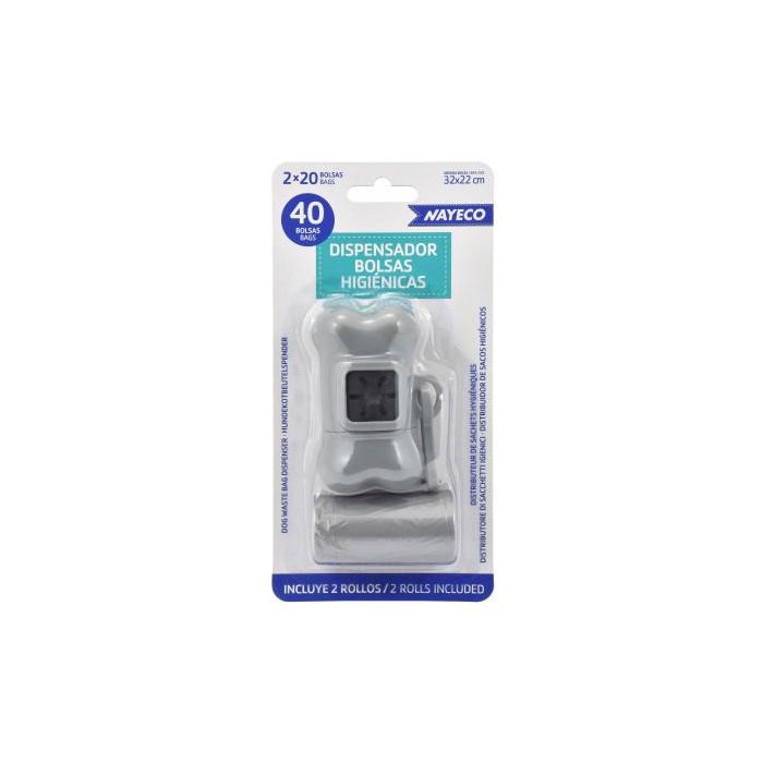 Nayeco Portabolsas Higiénicas Forma Hueso con 2 Rollos (20 Bolsas Cada Uno) 32x22cm
