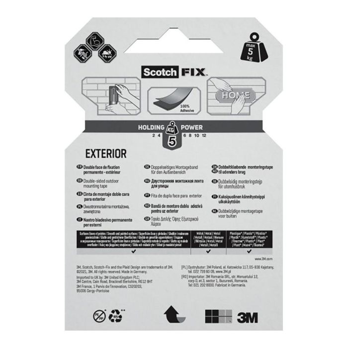 Cinta doble cara de montaje para exteriores, 19 mm x 1,5 m, máx 5 kg 2 Cinta doble cara de montaje para exteriores, 19 mm x 1,5 m, máx 5 kg 2