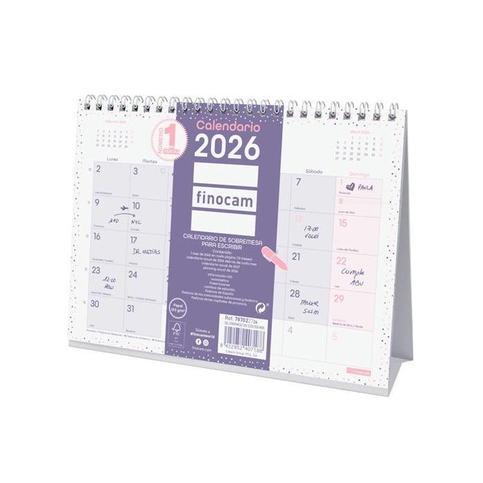 Finocam Calendario de Sobremesa para Escribir MV Chic Morado S-210x150 mm 2026, con Espacio para Anotaciones