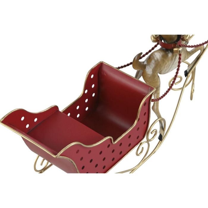 DKD Home Decor Trineo de Navidad Tradicional Rojo Dorado de Metal con Renos. Dimensiones: 86 cm Ancho x 14.5 cm Largo x 57 cm Alto 3